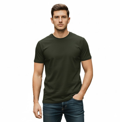 YOUNGVIBE Solid Men Round Neck Green T-Shirt