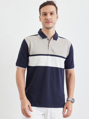 PIVL Colorblock Men Polo Neck Dark Blue T-Shirt