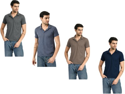 IndiWeaves Solid Men Boat Neck Grey, Brown, Navy Blue T-Shirt