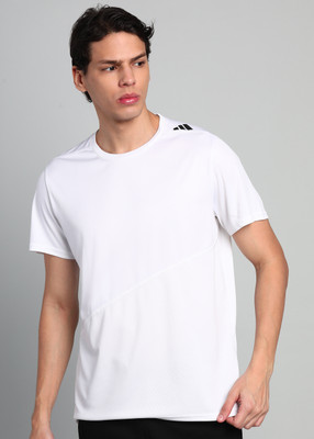 ADIDAS Solid Men Round Neck White T-Shirt