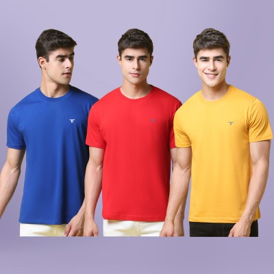 1 Stop Fashion Solid Men Round Neck Dark Blue, Red, Yellow T-Shirt