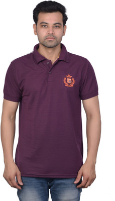 La Milano Self Design Men Polo Neck Purple T-Shirt