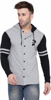 GEUM Colorblock Men Hooded Neck Black, Grey T-Shirt