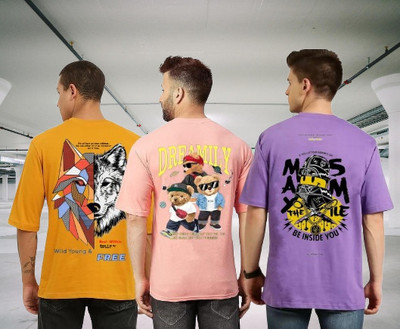 Kushi flyer Printed Men Round Neck Yellow, Pink, Purple T-Shirt