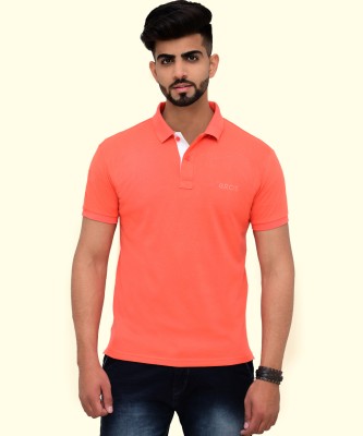3BROS Self Design Men Polo Neck Orange T-Shirt