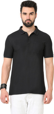 clothing Solid Men Polo Neck Black T-Shirt