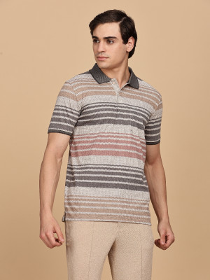WEXFORD Striped Men Polo Neck Beige T-Shirt