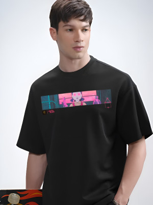 ROYAL STANCE X SQUID GAME Graphic Print Men Round Neck Black T-Shirt