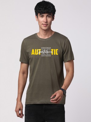 ADRO Typography Men Round Neck Dark Green T-Shirt