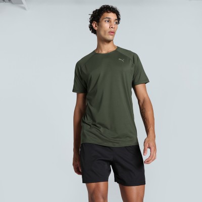 PUMA Solid Men Crew Neck Green T-Shirt