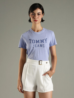 TOMMY HILFIGER Printed Women Crew Neck Blue T-Shirt