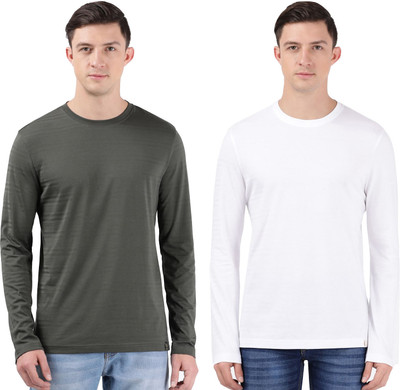 JOCKEY Solid Men Round Neck Dark Green, White T-Shirt