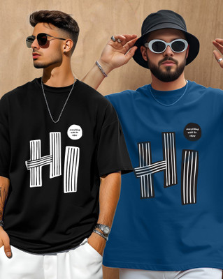 AUSK Graphic Print Men Round Neck Black, Dark Blue T-Shirt