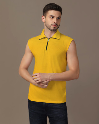 GEUM Solid Men Polo Neck Yellow T-Shirt