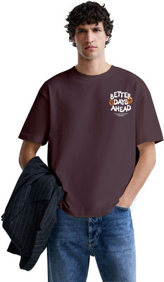NOTSOFIT Printed Men Round Neck Brown T-Shirt