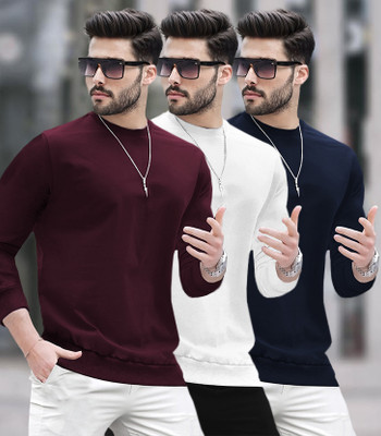 BLIVE Solid Men Round Neck Multicolor T-Shirt