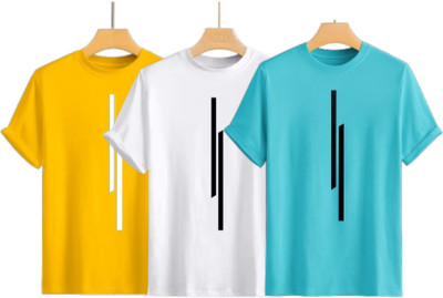P collection Solid Men Round Neck Yellow, White, Light Green T-Shirt