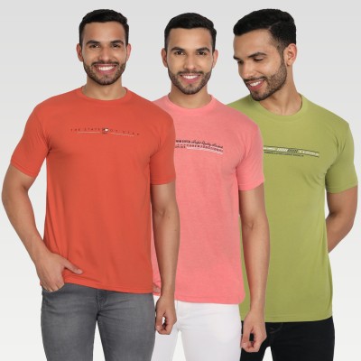 Zeffit Printed Men Round Neck Dark Green, Orange, Brown T-Shirt