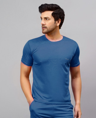 Fricker Solid Men Round Neck Blue T-Shirt