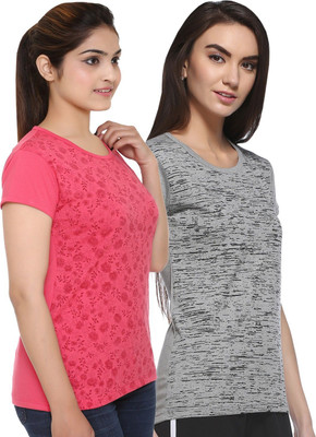 SHAUN Self Design Women Round Neck Multicolor T-Shirt