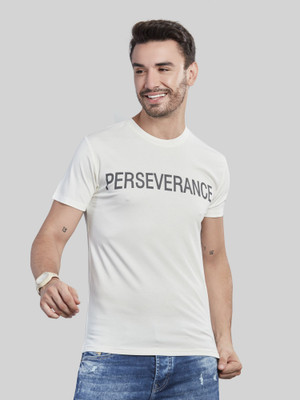 BE POSITIVE Typography Men Round Neck Beige T-Shirt