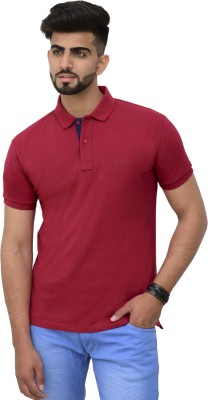 mszon Solid Men Polo Neck Red T-Shirt