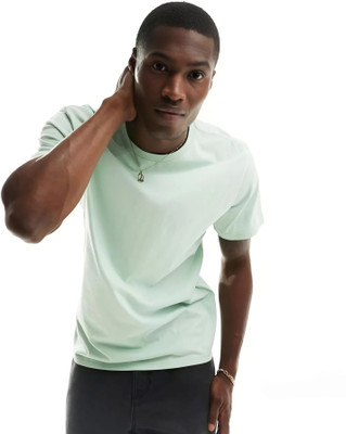 AUX INDIA CO Solid Men Round Neck Light Green T-Shirt