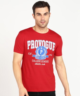 PROVOGUE Printed Men Round Neck Red T-Shirt