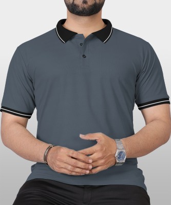 VeBNoR Solid Men Polo Neck Grey T-Shirt