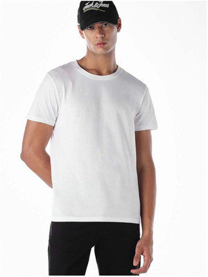 soulwoven Solid Men Round Neck White T-Shirt