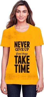 THE BLAZZE Printed Women Round Neck Yellow T-Shirt