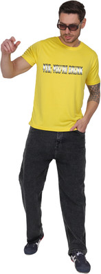 Atharva Trends Typography Men Round Neck Yellow T-Shirt