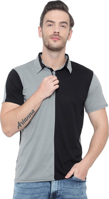 Tresna Trendy Colorblock Men Polo Neck Black, Grey T-Shirt