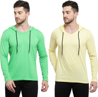 Adorbs Trend Solid Men Hooded Neck Light Green, Yellow T-Shirt