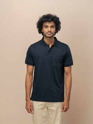 Unibro Solid Men Polo Neck Navy Blue T-Shirt