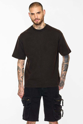 Snitch Solid Men Round Neck Brown T-Shirt