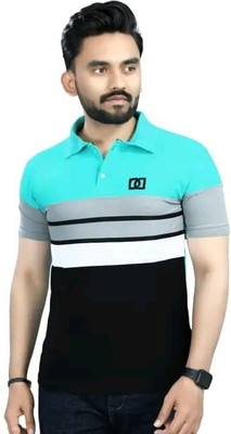 vocsy Colorblock Men Polo Neck Green T-Shirt