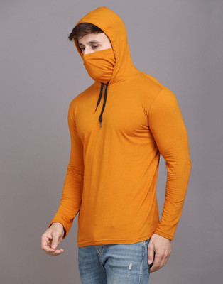 Blisstone Solid Men Hooded Neck Gold T-Shirt