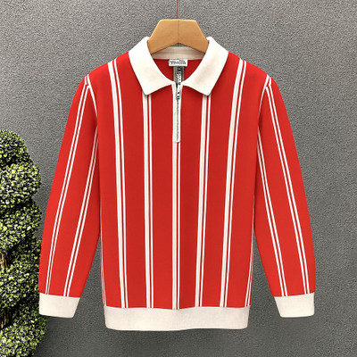 Conway Striped Men Zip Neck Red T-Shirt
