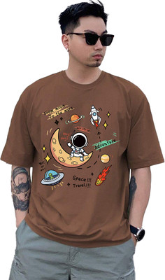 BELTLY Printed Men Round Neck Brown T-Shirt
