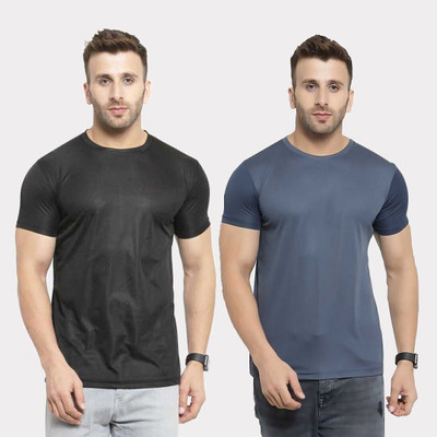 TQH Solid Men Round Neck Black, Grey T-Shirt