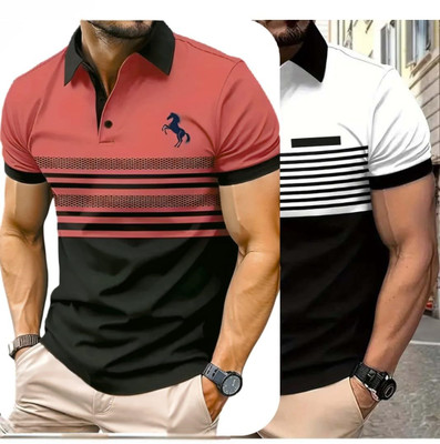 Bliss Bell Printed Men Polo Neck Multicolor T-Shirt