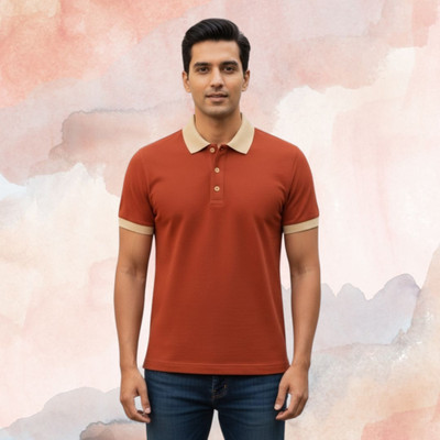 TEREZA Solid Men Polo Neck Orange T-Shirt