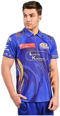 ponss Printed, Typography Men Polo Neck Blue T-Shirt