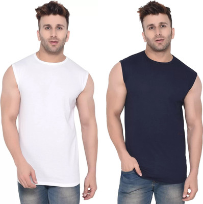 Moordale Fab Solid Men Round Neck White, Dark Blue T-Shirt