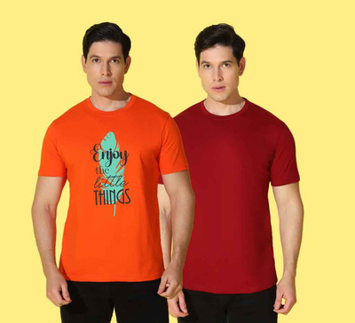 WOOSTRO Printed, Solid Men Round Neck Multicolor T-Shirt