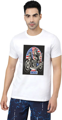 LH-Ladies Haat Printed Men Round Neck White T-Shirt