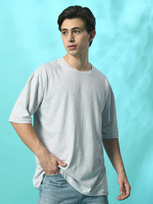 Fitinc Solid Men Round Neck Grey T-Shirt