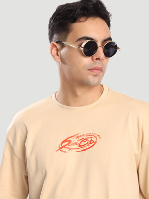 Bene Kleed Solid Men Crew Neck Beige T-Shirt