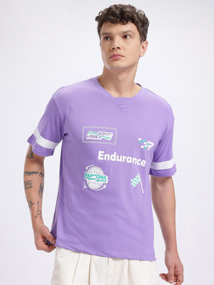 Glitchez Printed Men Round Neck Purple T-Shirt